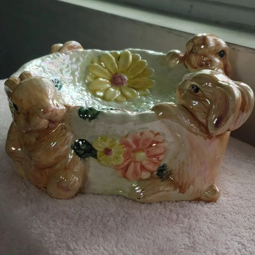 Pretty Petals Pearlized Bunny Ceramic Bowl/Planter